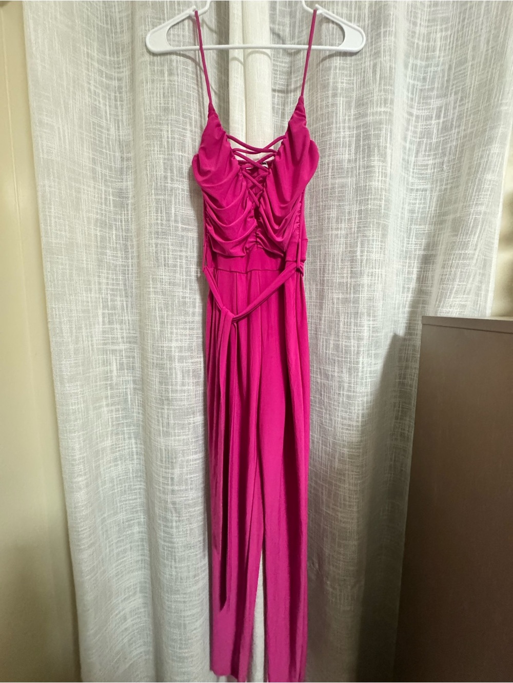 Fashion Nova Hot Pink Lace-Up Strap Jumpsuit